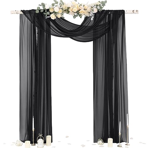 Image of Socomi Black Sheer Gothic Wedding Draping Fabric 29 inch x 20Ft 2 Panel Outdoor Curtain Arch Drapes Extra Long for Bridal Baby Shower Ceremony Birthday Party Decor