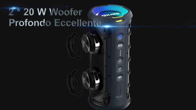 OHAYO Altoparlante Bluetooth 5.3 Con Luci RGB – Mini Speaker 10W, IPX7, Batteria 24h, Compatto E Portatile