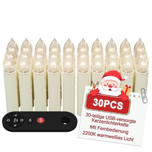 XMTECH 30er LED Christbaumkerzen Kabellos mit Fernbedienung & Timer,...