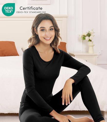 Image of NACHILA Thermal Underwear for Women-Viscose Made from Bamboo,Soft Long Johns Set Base Layer Pajamas Set Long Sleeve Pjs