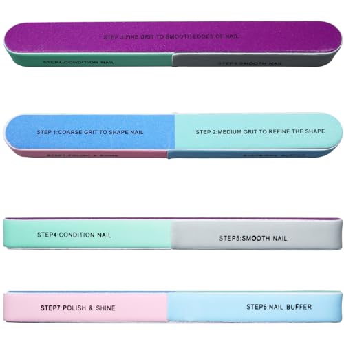 7-Sided Professional Nail Buffer, 4Pcs Nail Sanding Files for Gel Natural and Acrylic Nails, Manicure Tools Nails Buffer Block Fingernail Buffering File Polishing Strips