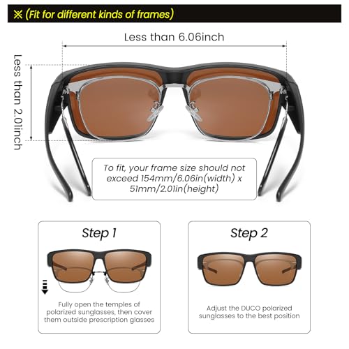 Image of DUCO Polarized Fit Over Sunglasses for Men and Women UV400 Protection Retro Square Wrap Around Shades for Driving Riding 8986