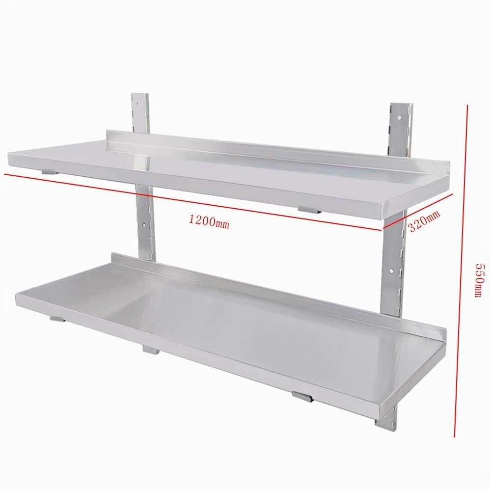120x30cm Wandbord Wandregal Edelstahl 2 Ablagen Regal Gastro | Edelstahlregal Küchenregal für Küchen Restaurant, Garage, küche, Leichte Reinigung