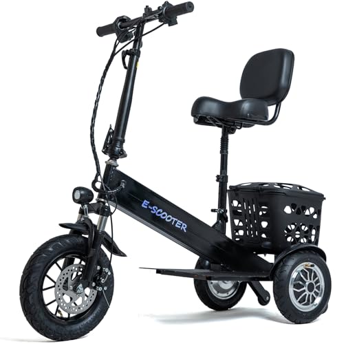 3 Wheel Electric Scooter for Adults, 3 Wheel Mobility Scooter for Adults, 330 lbs Load, Long Range, with Charger & Basket, Fits in Car Trunks for Daily Rides