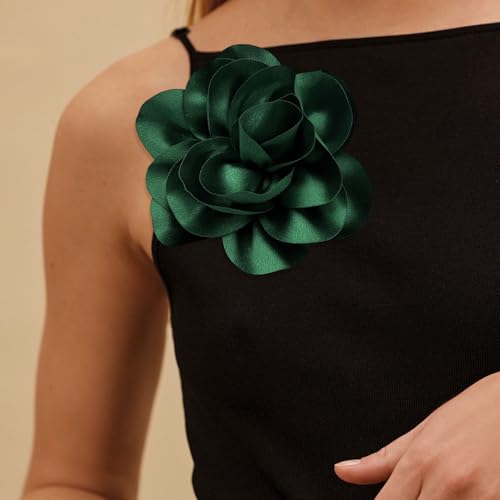 Image of 2Pack 6inch Extra Large Satin Brooches Lapel Pins Dainty Elegant Fabric Camellia Rose Flower Brooch Pin for Women Wedding Part Dance Clothes Accessories Jewelry