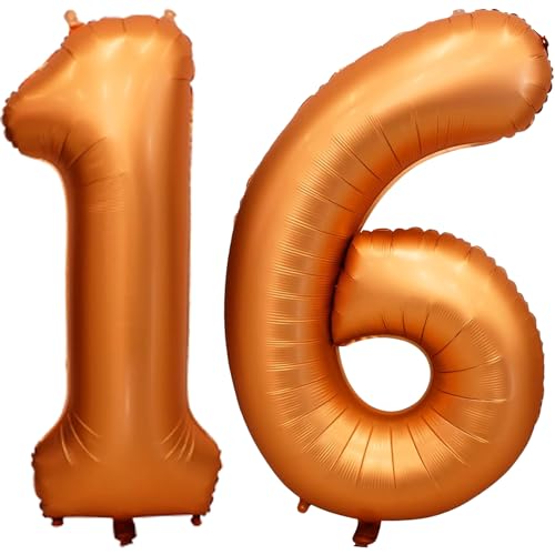 WEIKA 40 Inch Orange Foil Mylar 16 Number Balloon | 16th Birthday Decorations for Girls And Boys | 16 Birthday Balloon for Girls And Boys | 16th Anniversary Decoration | Birthday Party | Wedding