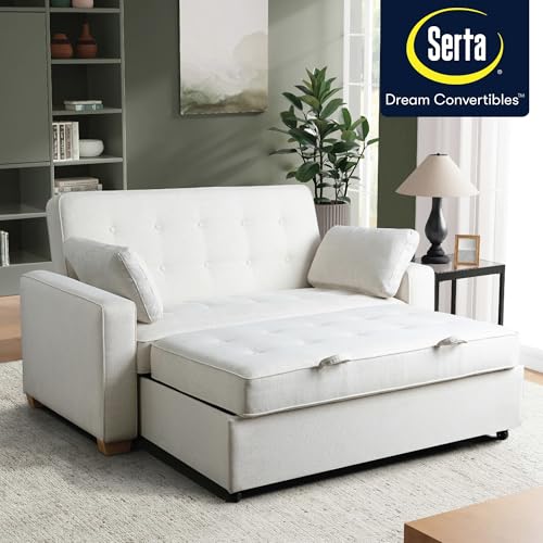 Image of Serta Ainsley 66.5 inch Convertible Sleeper Loveseat, Full Size, Dreamcoil Comfort, Soft Woven Fabric, Oyster
