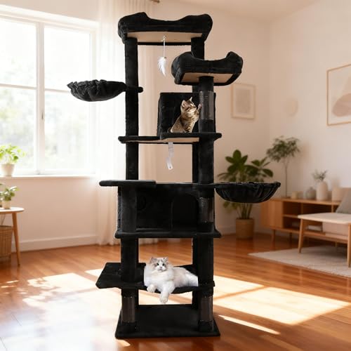 Árbol para gatos negro alto 68 pulgadas interior miniatura 6