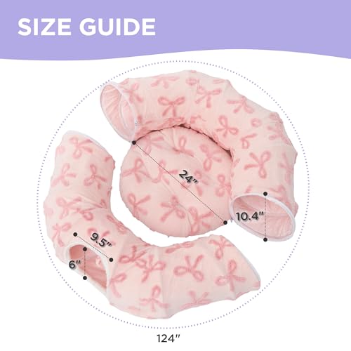 Image of Lesure Large Cat Tunnel Bed - Cute Donut Bed for Indoor Cats with Washable Circle Cushion, Round Pet Peekaboo Cave Toy for Multi Kitten /Puppy /Rabbit, Large Pink Taffy