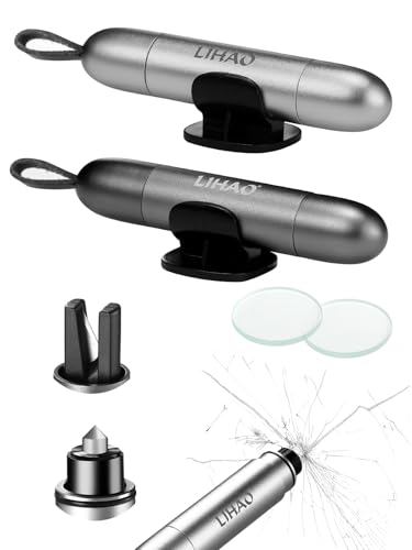 LIHAO Gurtschneider Notfallhammer fürs Auto Nothammer Auto mit Fensterhammer Sicherheitshammer 2 Stück 2in1 Notfall Pannenwerkzeug