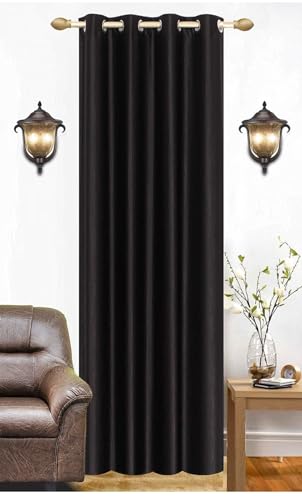 Image of Woah Modern Solid Long Crush Curtain Door CCurtain Polyester Weaved Parda Modern Parde for Living Room Bedroom Home Office Screens Eyelet Ring Black 7Feet(Pack of 1)