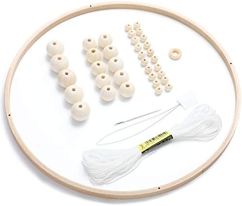 Baby Mobile DIY Kit Nursery Wooden Frame Mobile Crib Bed Bell Ceiling Wooden Wind Chime Hanging DIY Wooden Frame Ornaments Handmade Kit Round Wind Bell for Infant Toys