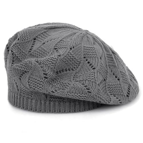 Chapeaux d'artistes pour femme contre le froid béret tricoté gris foncé en acrylique