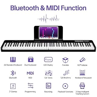 TERENCE Pliable Piano Numérique avec 88 Touches semi-lestées et Batterie de 1800mAh et interface USB MIDI avec support… - Les Beatles, Paul McCartney, John Lennon, RIngo Starr, George Harrison TERENCE Pliable Piano Numérique avec 88 Touches semi-lestées et Batterie de 1800mAh et interface USB MIDI avec support… – Image 2
