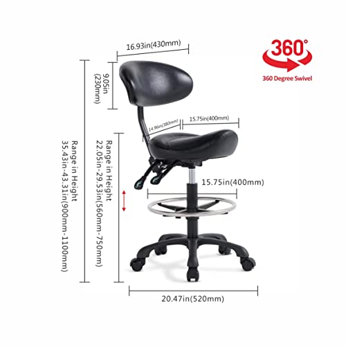 Lilfurni Swivel Rolling Stool Round Chair,Thick Sturdy Padding,Adjustable Stool With Wheels For Doctor,Medical,Massage Salon,Office,Shop(With New Back, Black) #TOP1