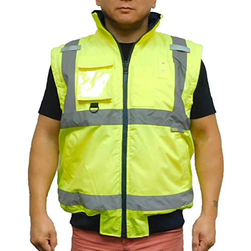 3C Products Saj5000, Ansi/Isea Class 3, Safety 3-In-1 Bomber Jacket, Reversible, Detachable, Resistant, Pockets, Neon Green,M #TOP2