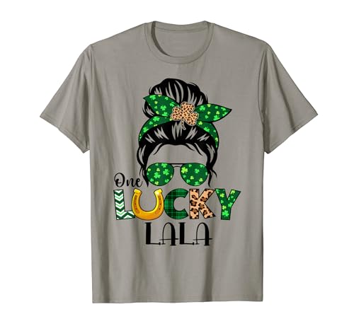Lala Messy Bun One Lucky St Patricks Day Grandma Shamrock T-Shirt