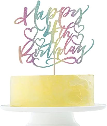 color flash Happy 4th birthday Cake Topper Boys and girls Happy birthday Cake Topper Children's party cake decorations