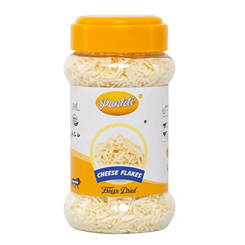 Image of Pankti Freeze Dried Cheese Flakes Natural Rehydratable Fresh Cheese (Grated) for Pizza | Melts Perfectly - Ideal for Pizza, Pasta, and Baking - Made with Cashews - 100gm