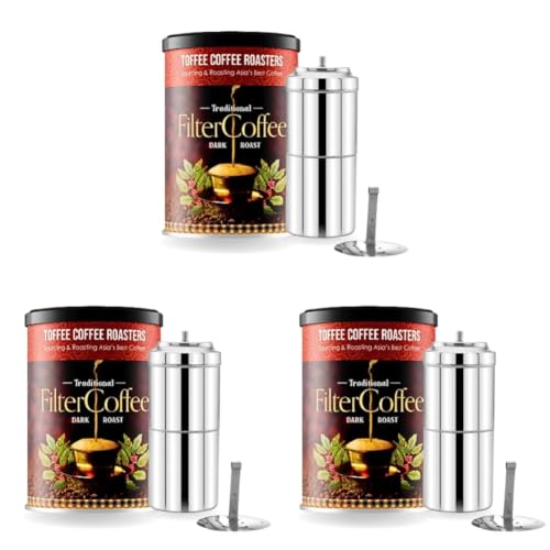 Image of Toffee Coffee Roasters South Indian Filter Coffee (200 Gms) + Free Filter Coffee Maker (400Ml, 6-8 Cups) | As Seen On Shark Tank | Specialty Blend | Traditional Dark Roast Signature Filter Coffee, Can