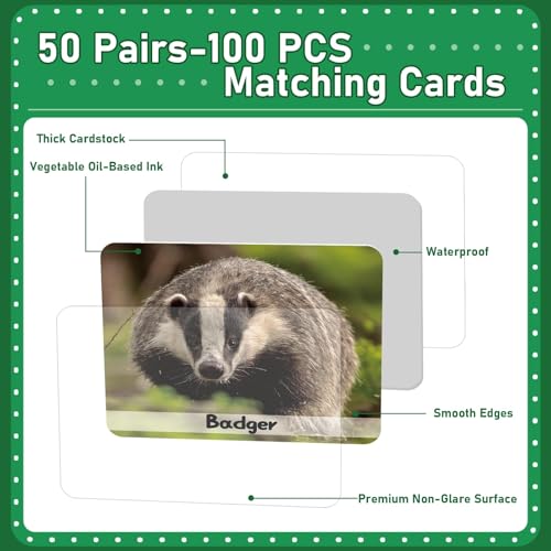 Image of gisgfim 100 PCS Memory Matching Game Wild Animals Concentration Memory Card Matching Games