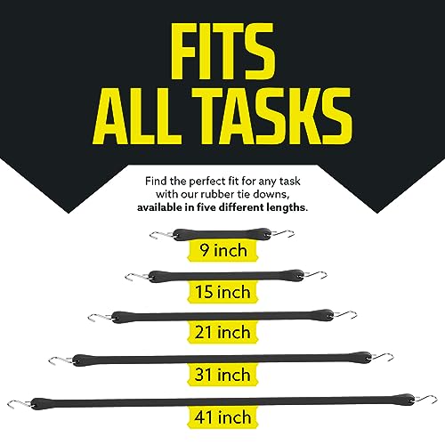 50 Tarp Straps for Flatbed Trailers, 21" Long Natural Rubber Bungee Cord Tie-Downs Ideal for Securing Tarps, Canvases, Cargo in Cold Climates | Tiedowns w/Metal S Hooks