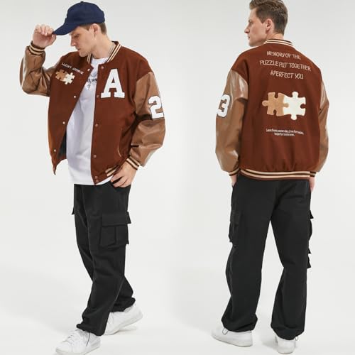 Mens Varsity Jacket Baseball Bomber Jacket Vintage Unisex Streetwear Coats with Patchwork Hipster Utility Tops4