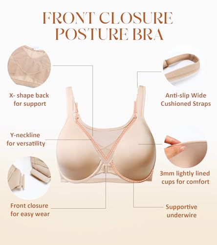 Image of Lemorosy Front Closure Posture Bra Back Support Smoothing Underwire Comfortable Everyday Bras for Women