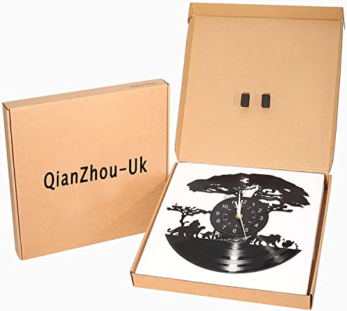 Qianzhou-Uk Led Vinyl Recod Wall Clock African Animals Safari 7 Color Night Lamp Retro Wall Clock, South African Animal Gifts Handmade Home Wall Decor For Living Room Bedroom (B-Led) #TOP7