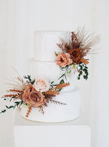 Cake Topper de flores secas terracota y naranja para boda miniatura 1
