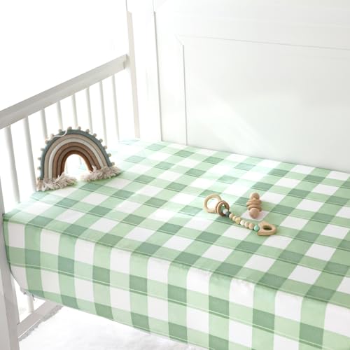 Image of Crib Sheet for Baby Girls Boys, Fitted Crib Sheet Neutral for Standard Crib and Toddler Mattress, Soft and Comfortable Microfiber Baby Mattress Sheet 52 inch X 28 inch Green