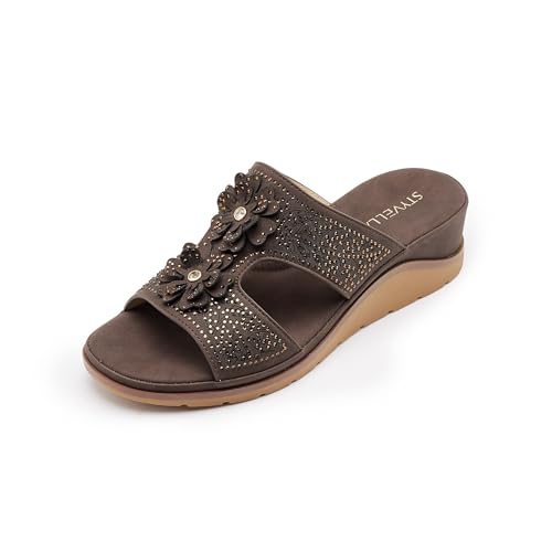 Image of Rhinestone Wedge Sandals for Women, Slip On Open Toe Double Strap Platform