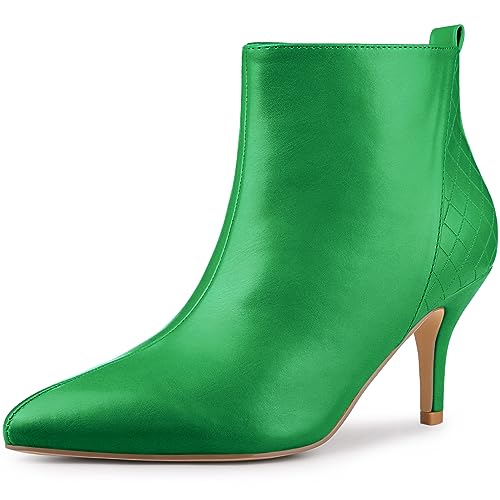 Allegra K Allegra K Women's Pointed Toe Side Zip Stiletto Heel Green Ankle Boots 11 M US