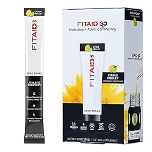 FITAID GO ZERO SUGAR Recovery Hydration Packet, W/ BCAAs, Glucosamine, Electrolytes, Omega-3s, 100% Clean, Keto-friendly, Vegan & Gluten-Free, 5 calories, Naturally Sweetened, 14 pack