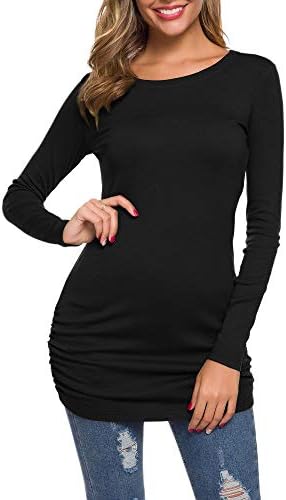 TORARY Tunic for Women Fall Tops Casual Long Sleeves Shirts Tunics Or Tops To Wear With Leggings Slim Tee Womens Dress Shirts Fall Clothes For Women 2022 Black T Shirts For Women Small
