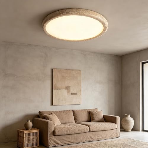 Plafonnier de style japonais en travertin jaune véritable 48cm - 2