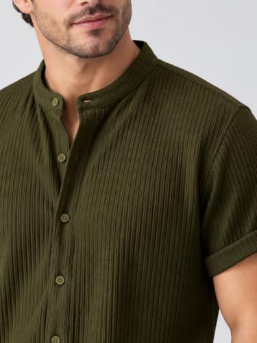 Image of Leriya Fashion Casual Shirt for Man | Short Sleeve Button Closure Shirts with Mandarin Collar | Premium Poly Lycra Blend Textured Shirt for Everyday Outfit for Office,College,Travel