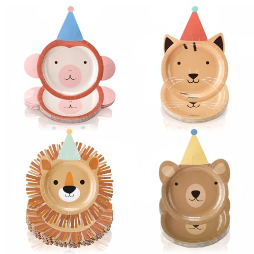 LemonRoad 80 Pcs Jungle Animal themed Party Supplies Disposable Jungle Safari Zoo Theme Paper Plates Safari Animal Shaped Birthday Dinnerware Plates for Baby Shower Birthday Party Favors