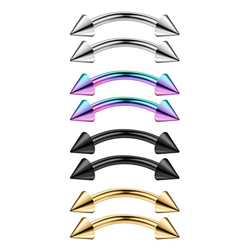 Ruifan 8PCS Assorted Colors Stainless Steel Body Jewelry Ball Eyebrow Ear Navel Belly Lip Piercing Bar Ring 16G 8mm