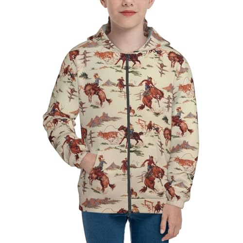 Western Cowboy Kids Pullover Hoodies Boys Zip Up Sweatshirts Girls Athletic Clothes with Pocket3
