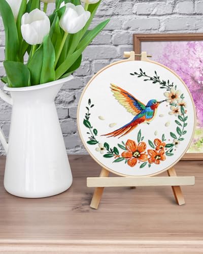 ERKOON Embroidery Kit for Beginners, Hummingbird and Flower Cross Stitch Set for Include Embroidery Cloth Hoops Threads for Craft Lover Hand Stitch (Colorful Hummingbird) - Thumbnail 6