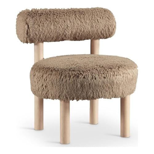 BOWERY HILL Contemporary Tan Vegan Shearling Fabric Accent Chair, 26.5"