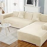 Liang Fundas para Sofa, Funda Sofa 4 Plazas,Protector de cojín de Asiento de Tela de poliéster de Alta Elasticidad，Lavable a máquina （Beige）