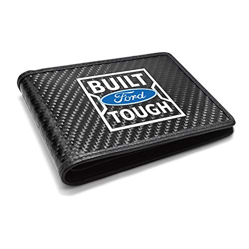 for - Ford Built Ford Tough Black Real Carbon Fiber Leather RFID Blocking Bi-fold Wallet2