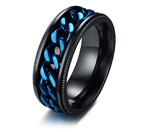 Ximi Jewelry Stainless Steel Black Spinner Ring,Blue Chain Spinner Rings for Men,Size 12