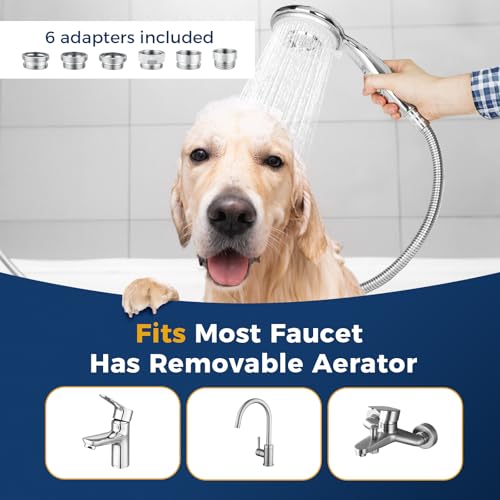 KLLEYNA Shower Head Hose Attachment for Sink/Tub Faucet - ON/OFF Jets Sprayer for Dog Wash/Bathtub Cleaning/Baby Bath/Hair Rinse, Tap Extender Water Nozzle for Bathroom Kitchen Utility Garden Basement