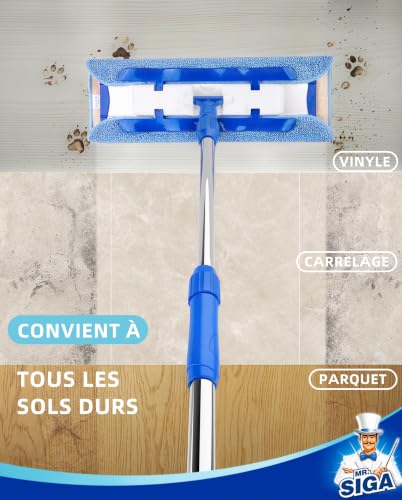 MR.SIGA Serpillière Microfibre 150cm en Aluminum, Manche INOX Téléscopique – vue 6