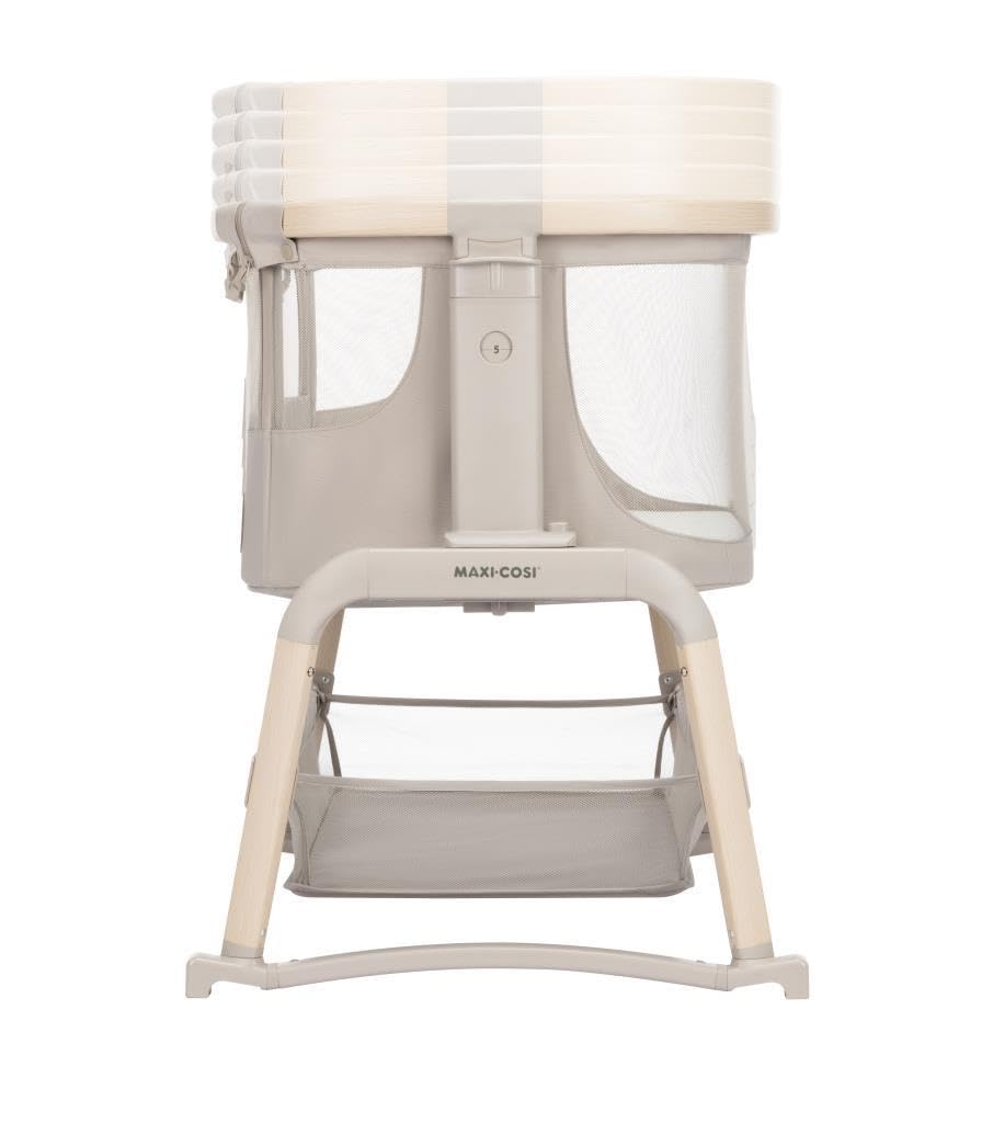 Maxi-Cosi Iora Air Lettino neonato, lettino co-sleeping con materasso imbottito, funzione dondolo, regolabile in altezza, reclinabile,tessuti riciclati ecologici e traspiranti, 0-9 kg, Beige
