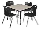 Romig Trek 36 in. Square Adjustable Classroom Table- Maple & 4 Andy 18 in. Stack Chairs- Black