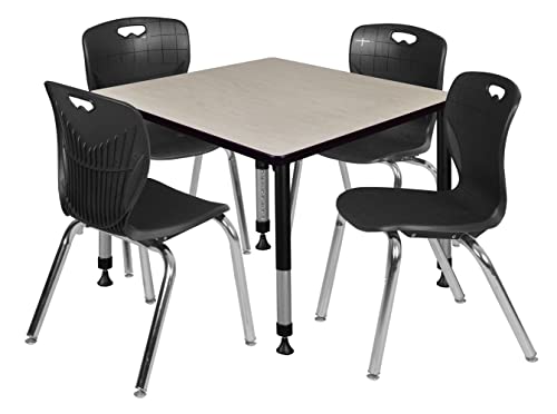 Romig Trek 36 in. Square Adjustable Classroom Table- Maple & 4 Andy 18 in. Stack Chairs- Black